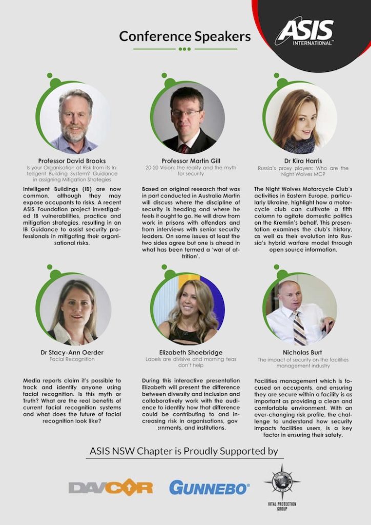 Security Conference ASIS International Sydney 17th and 18th October 2018 list of speakers