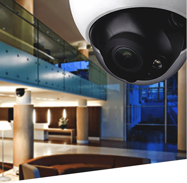 dome security camera in a building lobby