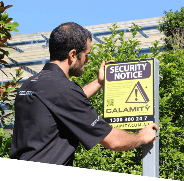 an employee installing a Calamity security notice