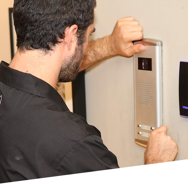 a man checking security system
