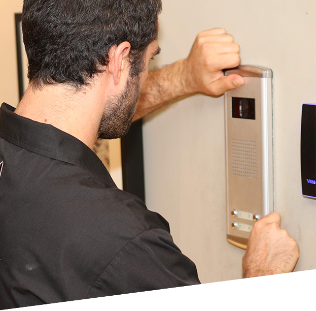 a man checking security system