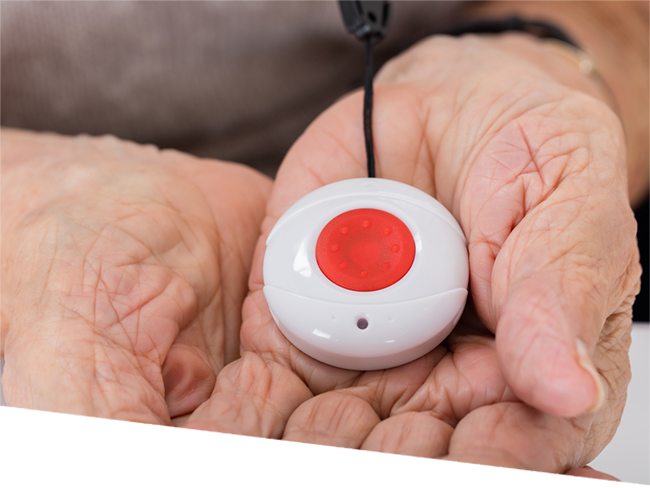 Senior Woman Holding Alarm Button